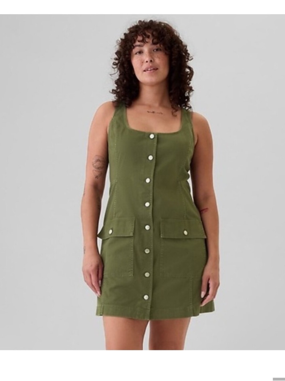 NWOT Gap Olive Green Button Front Denim Utility Dress Size Medium